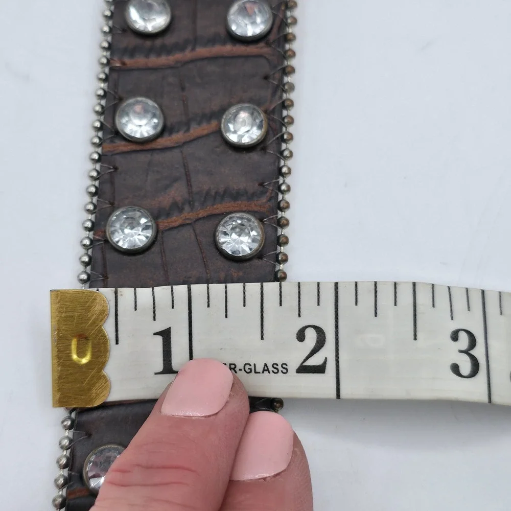 Unbranded Western Belt Womens XL‎ Brown Rhinestone Bling Croc Embossed Cowgirl